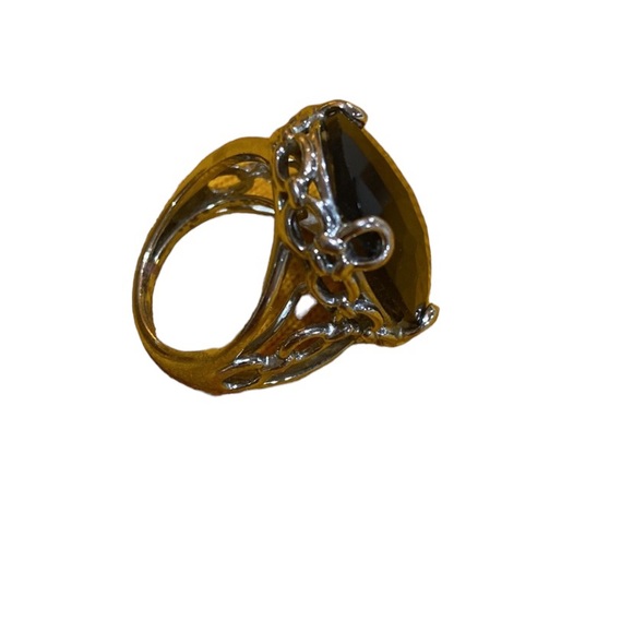 Smoky Quartz Colored Silver-tone Cocktail Ring marked NR - Picture 1 of 8